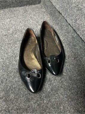 Black Leather Ballet Flats Goth Whimsygoth Elegant Classic Office Dressy Glam